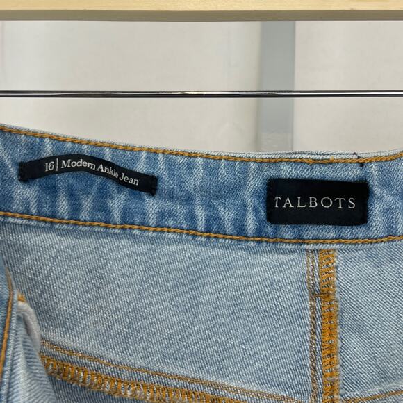 TALBOTS Side Stripe Modern Ankle Jeans Zip Fly Cotton Blend Denim Blue Pink 16 - Picture 3 of 11